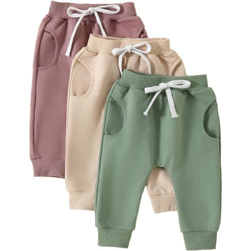 allshope Toddler Baby Girl Fall Pants Active Jogger Casual Athletic Trousers Solid Color Pocket Elastic Waist Harem Bottoms