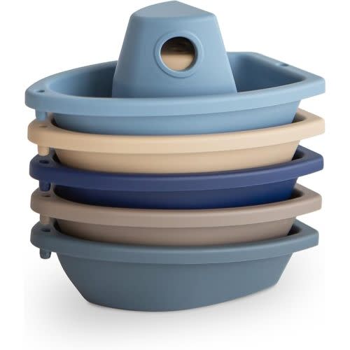 mushie Stackable Bath Boats Toy (Ocean) | Floating Bathtub Toys for Baby & Toddler, Set of 5 | Made in Denmark