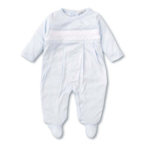 Hand Smocked CLB Charmed Blue Footie with Collar