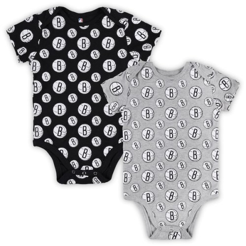 Infant Brooklyn Nets Gray Two-Pack Double Up Bodysuit Set