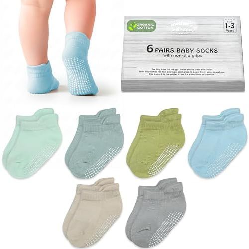 Mother's Choice Organic Cotton Ankle Baby Socks 6 Pairs, (6M - 5Y) Soft Breathable Grip Non Slip Socks In Multicolors Unisex