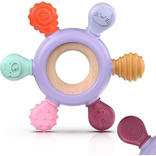 akolik Teething Toys for Babies, Baby Teethers Toy Teething Ring Silicone, Grasping Teething Toy, BPA Free Teething Newborn Accessories for Baby 0 3 6 9 12 18 Months (Purple)