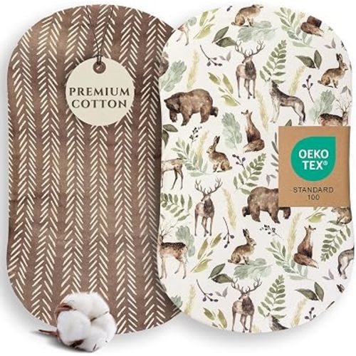 Pobi Baby Bassinet Sheets for Boys, 2-Pack, Cotton Blend (Wildlife)
