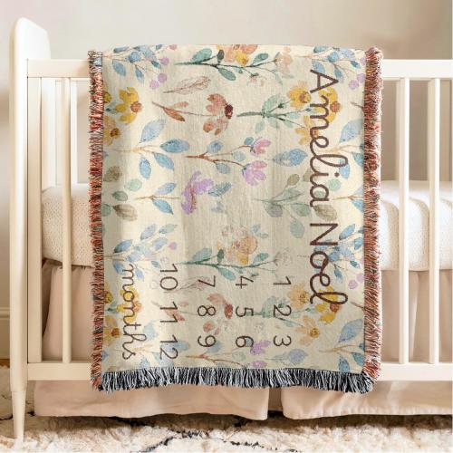 Personalized Baby Milestone Blanket Girl Floral Baby Name Blanket Custom Milestone Blanket Girl Months Baby Blanket Wildflower Nursery Decor