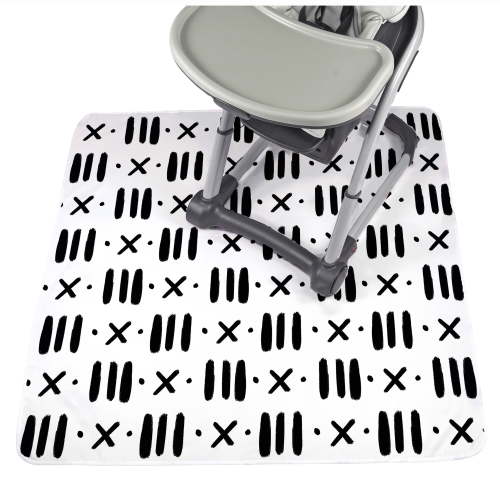 JumpOff Jo - Large Splat Mat, Waterproof and Washable, for Under Highchair, Tabletop, On Carpet - Protects from Spills, Messes, Crafts - 51 x 51 inches - Black and White