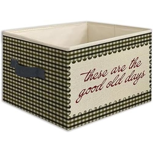 Inspirational These Are the Good Old Days Foldable Storage Bins Box with Handles, Green Gingham Plaid Motivational Collapsible Toys Books Clothes Organizer Basket for Kids Bedroom Bathroom