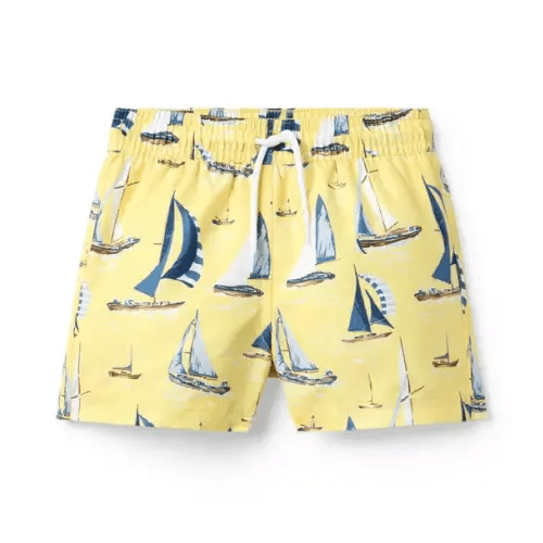 Boy Bulb Yellow Sailboat Recycled Sailboat Swim Trunk by Janie and Jack
