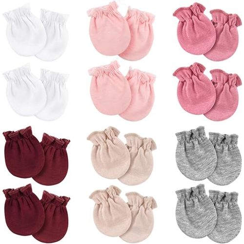 AQOKKA Newborn Baby Mittens No Scratch Cotton Elastic Wrist Gloves Infant Toddler Mittens for Baby Boy Girl 0-6 Months