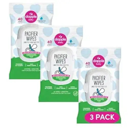 Dapple Baby Pacifier Wipes for Infants and Toddlers - (3 Pack) 40 Count - Fragrance-Free, Hypoallergenic & Food-Grade - Diaper Bag Essentials