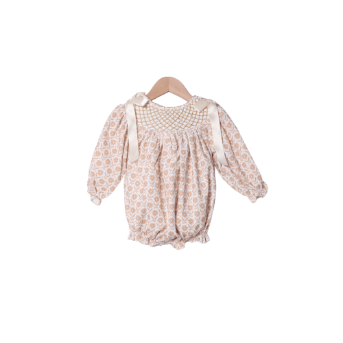 Smocked Heirloom Pearl Cream Floral Corduroy Bubble