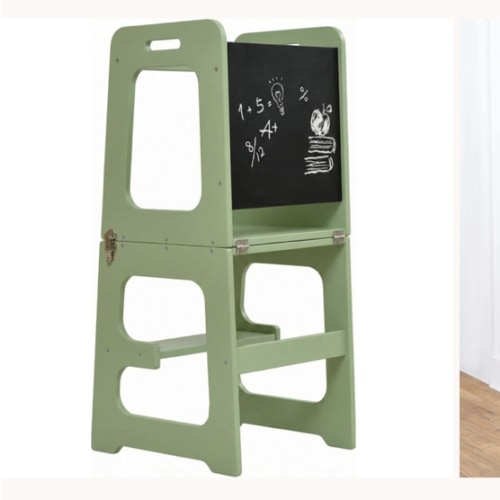Toddler Kitchen Stool & Montessori Chalkboard Desk | 4-in-1 Convertible Helper Tower