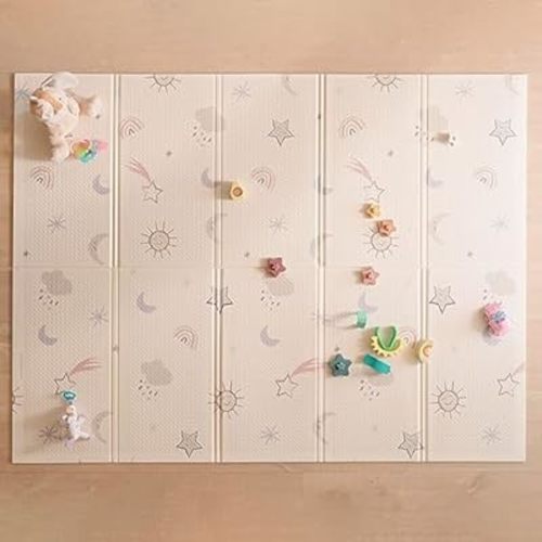 Nuby Reversible Baby Floor Mat, 77" x 58" - Foldable and Lightweight Baby Play Mat for Floor - Easy Storage and Travel - Stars and Sky