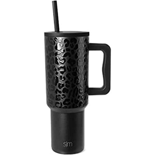 Simple Modern 40 oz Tumbler with Handle and Straw Lid | Insulated Cup Reusable Stainless Steel Water Bottle Travel Mug Cupholder Friendly | Gifts for Women Him Her | Trek Collection | Black Leopard