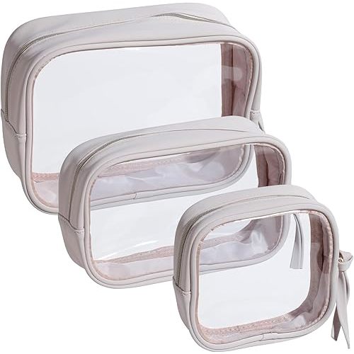 BS-MALL 3 Pack Travel Size Clear Toiletry Bag - Waterproof Makeup Organizer For Brushes & Eye Shadow -Gift Bags For Daily Use & Travel Essentials