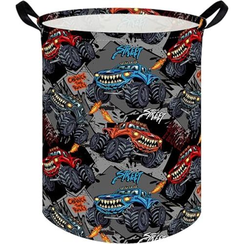 Monster Truck Laundry Hamper,Waterproof Canvas Foldable Baskets,Car Room Decor,Gift Basket(Car)