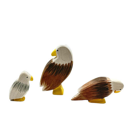 Handcrafted Open Ended Wooden Toy Birds - 3 Pieces Eagle Set