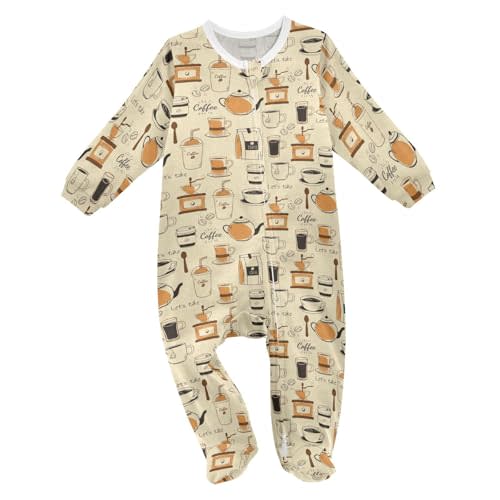 Dussdil Brown Cafe Coffee Beans Baby One-Piece Footies Newborn Rompers Pajamas Cotton Footed Pjs for Sleep Play Boys Girls