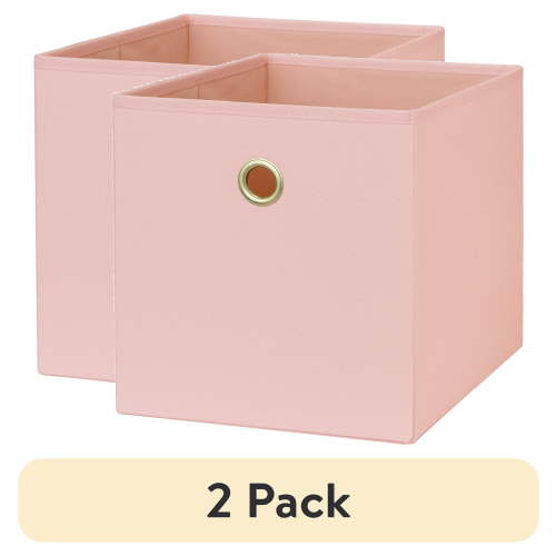 (2 pack) Mainstays Collapsible Fabric Cube Storage Bin, Pearl Blush
