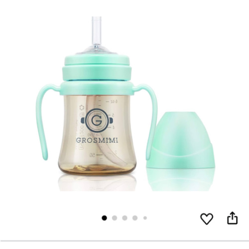 GROSMIMI Spill Proof no Spill Magic Sippy Cup with Straw with Handle for Baby and Toddlers, Customizable, PPSU, BPA Free 6 oz (Aqua Green)