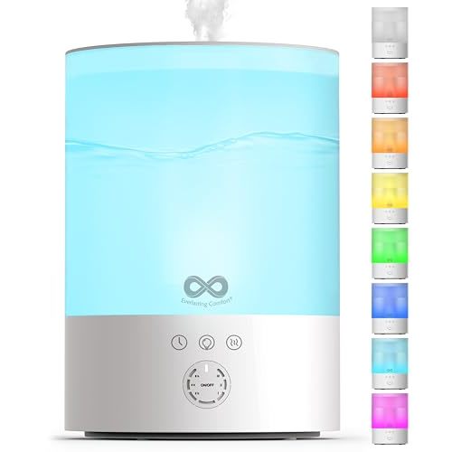 Everlasting Comfort 2.5L Top Fill Humidifiers for Bedroom - Quiet Easy to Fill & Clean, 24HR Runtime, Night Lights, Timer, Ultrasonic Cool Mist Humidifier, Auto Shut-Off, Essential Oil Diffuser