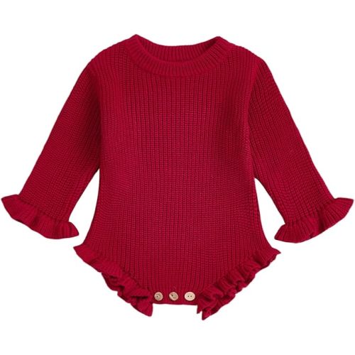 Mubineo Baby Girl Fall Winter Clothes Basic Plain Cute Sweater Romper Outfit Pullover Ruffle Long Sleeve Newborn Outfits