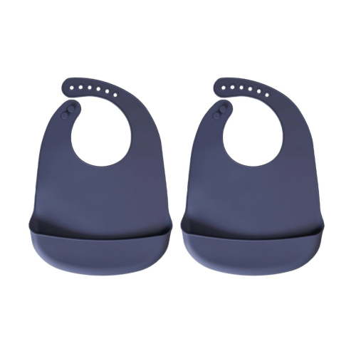 Baby Pick Silicone Bibs For Babies- BPA-Free Waterproof Bib With Pocket- Dishwasher Safe Feeding Bib With Food Catcher (Slate Blue x 2)