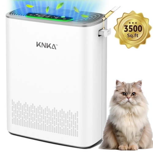 KNKA HEPA Air Purifiers for Home Large Room up to 3500 Sq.ft – Allergy & Pet Hair Relief, Air Quality Monitor, Auto/Turbo Mode, Essential Oil Diffuser, Ultra-Quiet