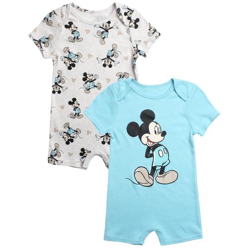 Disney Baby Boys Romper - 2 Pack Short Sleeve Baby Jumpsuit with Snap Closure - Cozy Baby Bodysuit for Boys (Newborn/Infant)