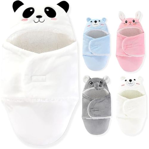 Swaddles for Newborns,Personalized Baby Sleep Sack,Infant Cute Plush Receiving Blanket 0-6 Months for Girl Boy (White Panda)