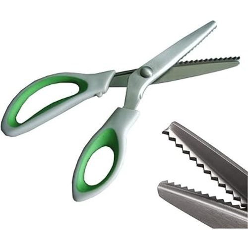 Green Pinking Shears Comfort Grips Crafts Zig Zag Cut Sewing Scissors,Professional Handheld Dressmaking
