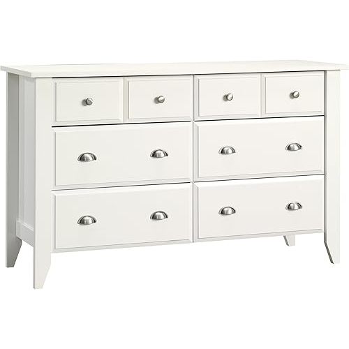 Sauder Shoal Creek Dresser, Six Drawer Storage, Soft White Finish