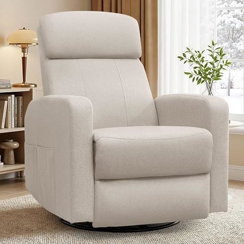 Power Swivel Recliner Chairs for Adults, Electric Glider Rocking Chair Nursery, Glider Recliner Nursery Chair with Classified Side Pocket, Nursery Rocking Chairs with USB and Type-C Ports