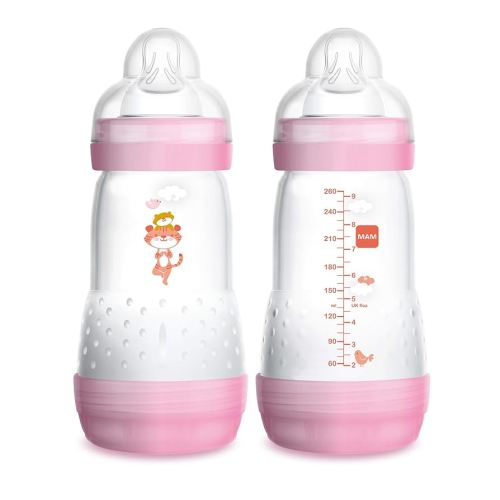 MAM Easy Start Anti-Colic Baby Bottle 9 oz, Medium Flow, Breastfeeding-Like Silicone Nipple Bottle, Reduces Colic, Gas, & Reflux, Easy-to-Clean, BPA-Free, Vented Baby Bottles for Newborns, 2+ Months