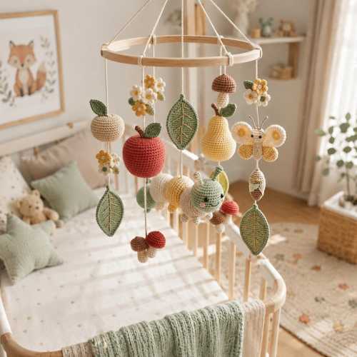 Caterpillar Baby Mobile | Handmade Crochet Crib Mobile | Garden Nursery Decor | Fruit Baby Mobile | Baby Shower Gift | M31M