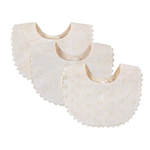 Baby Bib For Girls,Reversible Waterproof Handmade Natural Cotton Baby Drool Bib 0-12 months 2 Pack (off-white color A, 0-12 months)