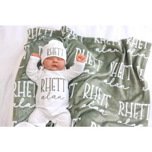 Custom Baby boy Swaddle with Name or Newborn Outfit Set, Personalized Baby Gift, Baby Shower Keepsake, Embroidered Coming Home Set