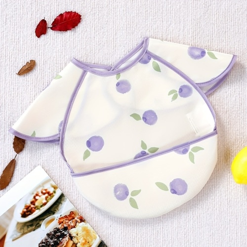 Cute Print Baby Bib - Lightweight Baby-Led Weaning Apron | 100%, Easy Clean And Machine Washable (Floral Blue, Small 6-24 Months)