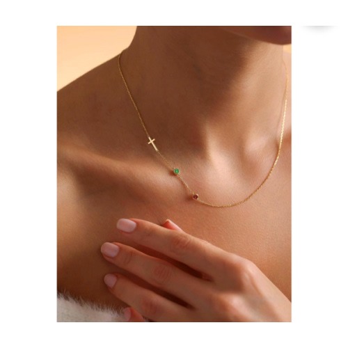 Sideways Cross Necklace With Birthstone, Dainty Gold Cross Necklace, Tiny Cross Necklace, Confirmation Gift, Baptism Gift, Christmas Gift - Etsy