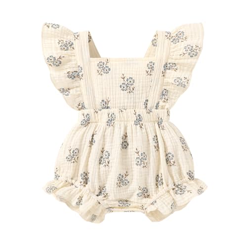 YOUNGER TREE Toddler Baby Girl Ruffled Sleeveless Romper Casual Summer Jumpsuit Cotton Linen Clothes