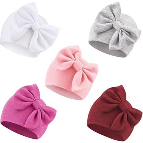 Newborn Baby Girl Hats with Bow Cotton Toddler Infant Beanie Cap Newborn Hospital Hats for Baby Girl Kid 0-24 Months