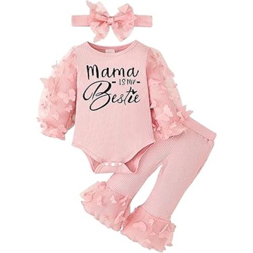 Baby Girl Clothes Newborn Outfits 3D Butterfly Long Sleeve Romper Flare Pants with Bow Headband Set 0-18 Months