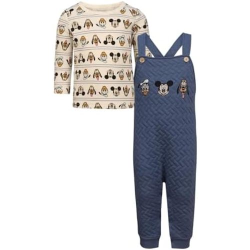 Magic Threadz Disney Clothes Baby Boys Overall Set – Mickey Mouse & Winnie the Pooh Long Sleeve Top & Romper Outfit (0–24M)