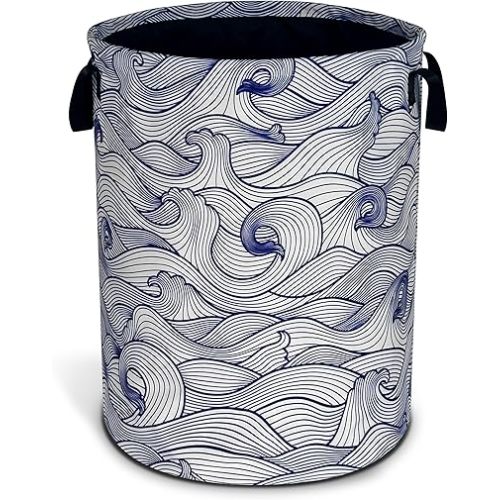 Ocean Wave Laundry Basket Beach Sea Foldable Oxford Cloth Funny Tote Bag Laundry Hamper Clothes Storage Bucket Organizer For Bathroom/Laundry Storage/Bedroom Storage Basket 17.7x13.7