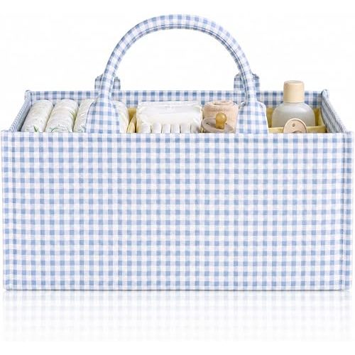 Shinylin Diaper Caddy Organizer Blue Gingham Baby Diaper Organizer Basket