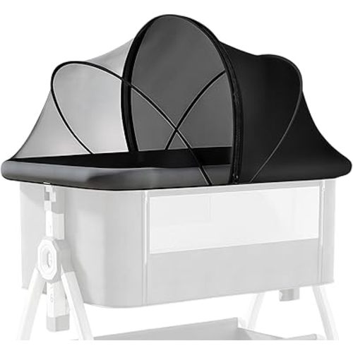 Portable Bassinet Cover for Cats & 2-Way Zipper, Half-Blackout Net（Black）
