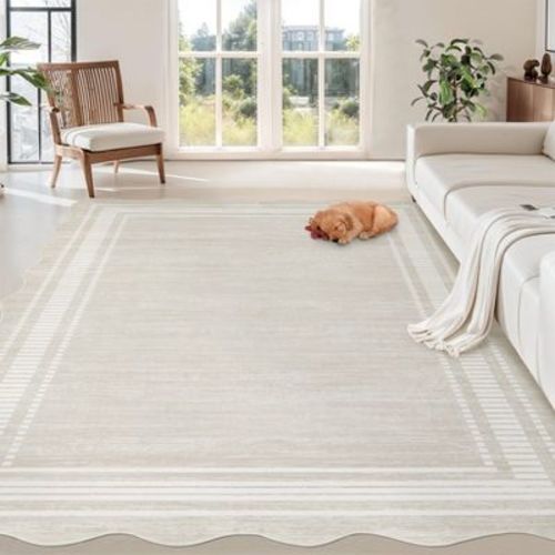 Garvee Modern Bordered Area Rugs for Living Room Bedroom, Washable Scalloped Accent Rug, Soft Non-Slip Low Pile Carpet, 10'x13'