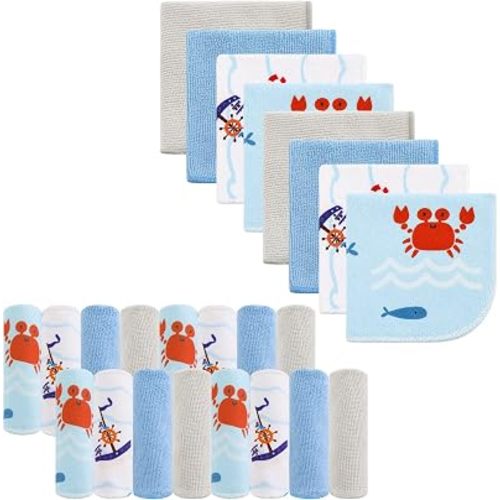 Baby Washcloths, 24Pack Baby Wash Cloths Extra Soft & Ultra Absorbent, Baby Towels and Washcloths Face Towels for Unisex Boys Girls Body, Washclothes Gentle on Sensitive Skin, 9x9 Whales & Crabs