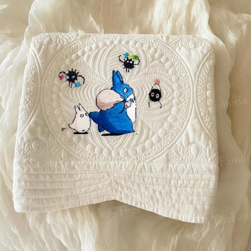 Embroidered Kawaii Baby Blanket, Forest Spirit Baby Blanket, Anime Baby Quilt, Heirloom Baby Quilt, Personalized Embroidered Baby Blanket #6