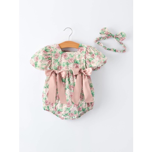 Vintage Rose Baby Girl Romper - Floral Cotton with Headband... – The Honey and Bro Co.