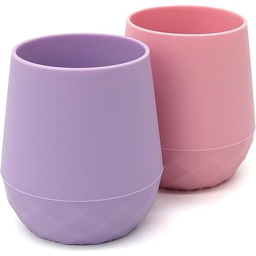 Silicone Training Cups for Babies 4 Months+ | 2 pack Tiny Transition Cup for Baby Girl Gift, Baby Water Cup for 6-12 Months, Toddler Open Cups 2oz, Baby Essentials for BLW (Lilac Blush)